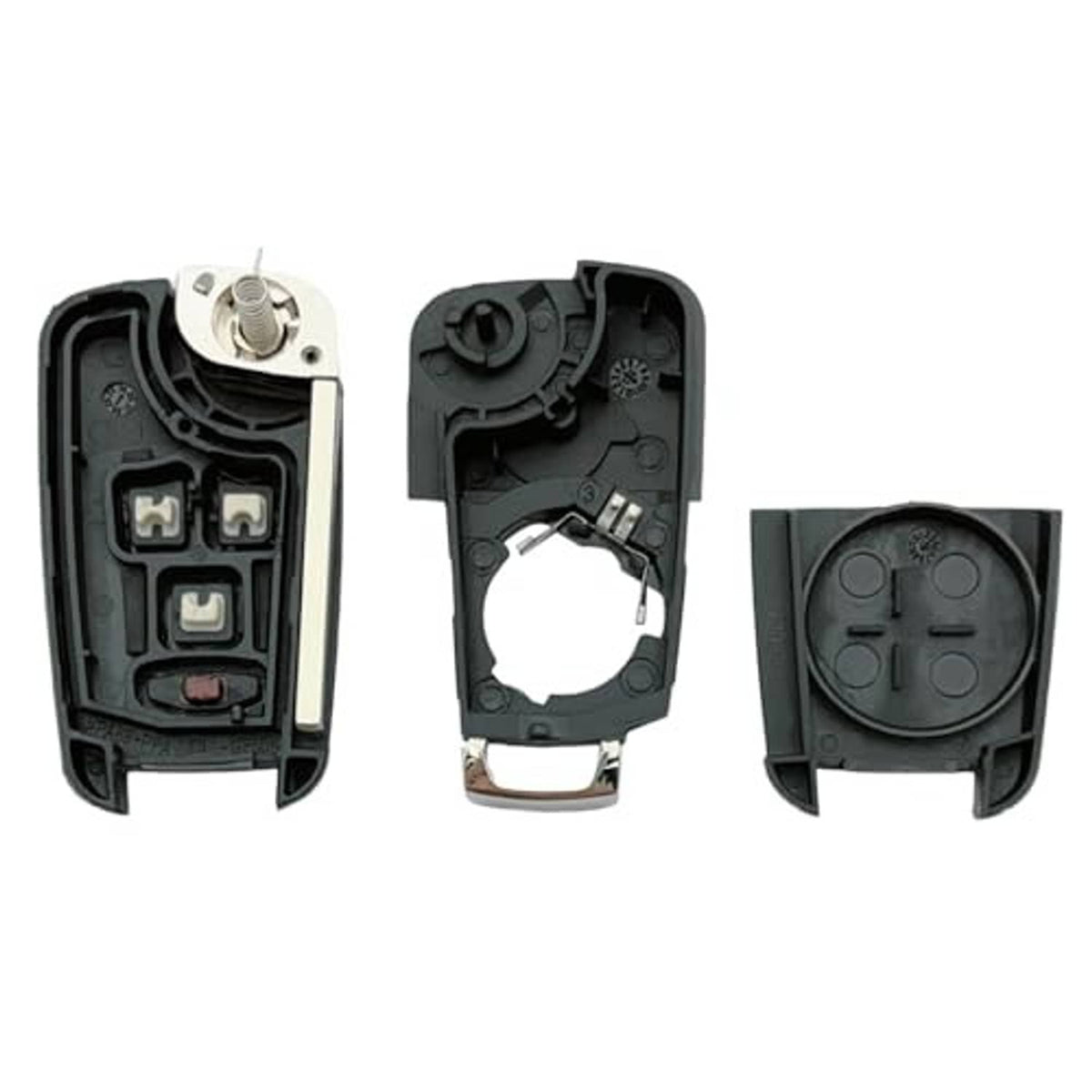 Black key fob shell interior components shown, plus back cover