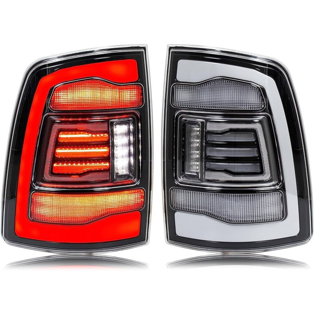 Pair of LED tail lights with red lens and clear inner reflector sections