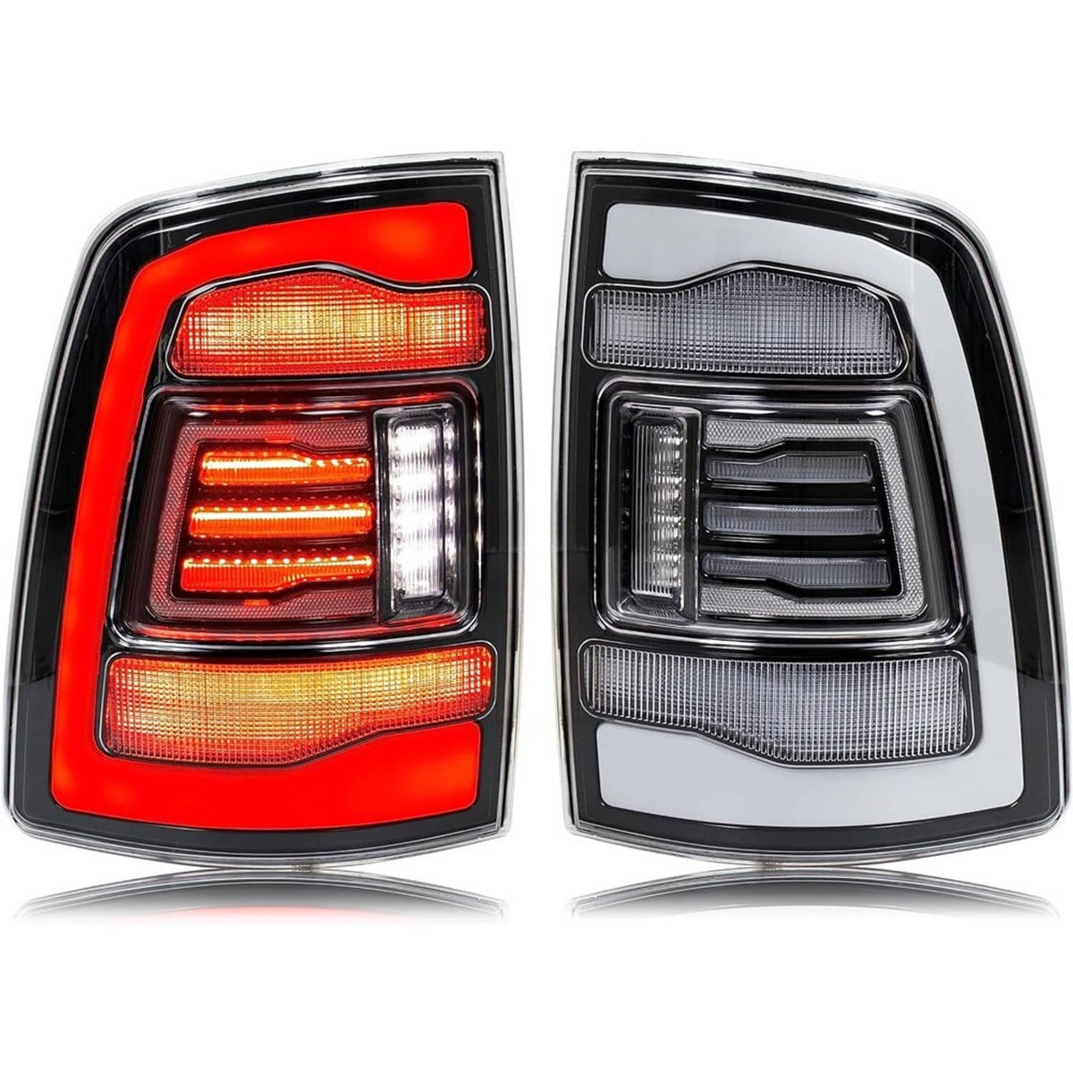 Pair of LED tail lights with red lens and clear inner reflector sections