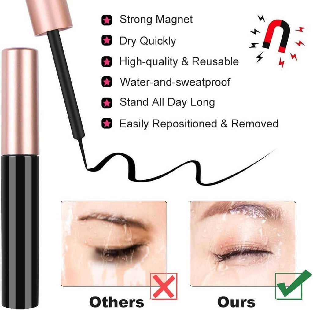 Magnetic false eyelash set with black eyeliner applicator and natural lashes