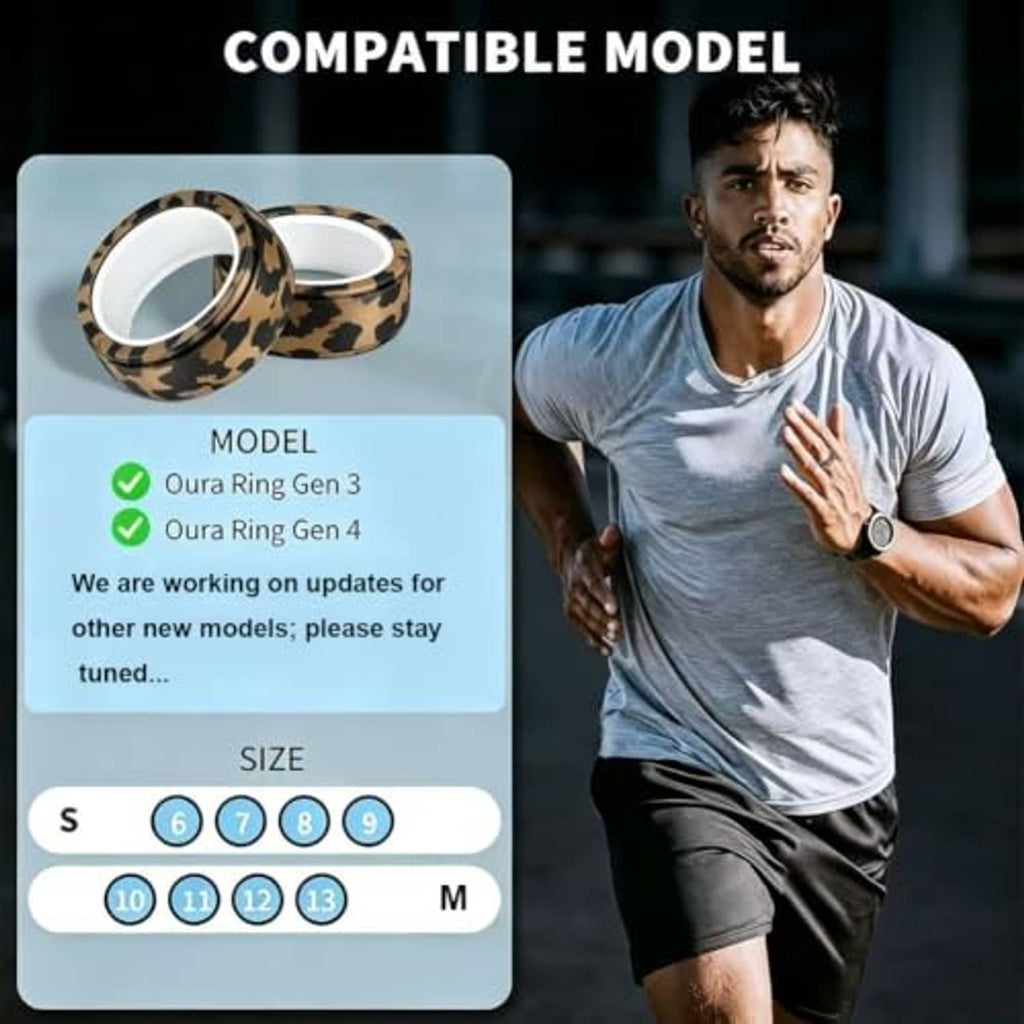 Cow print smart ring protective covers, two-pack with size options shown.