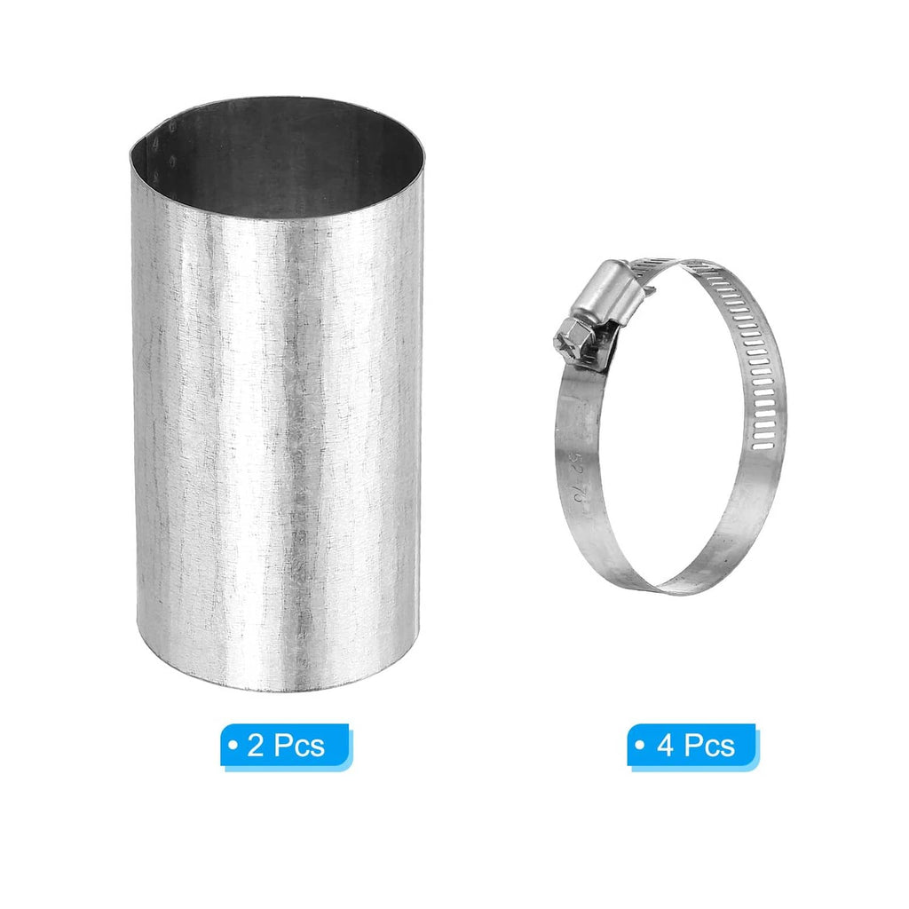 Silver galvanized duct connector sleeve with metal hose clamp