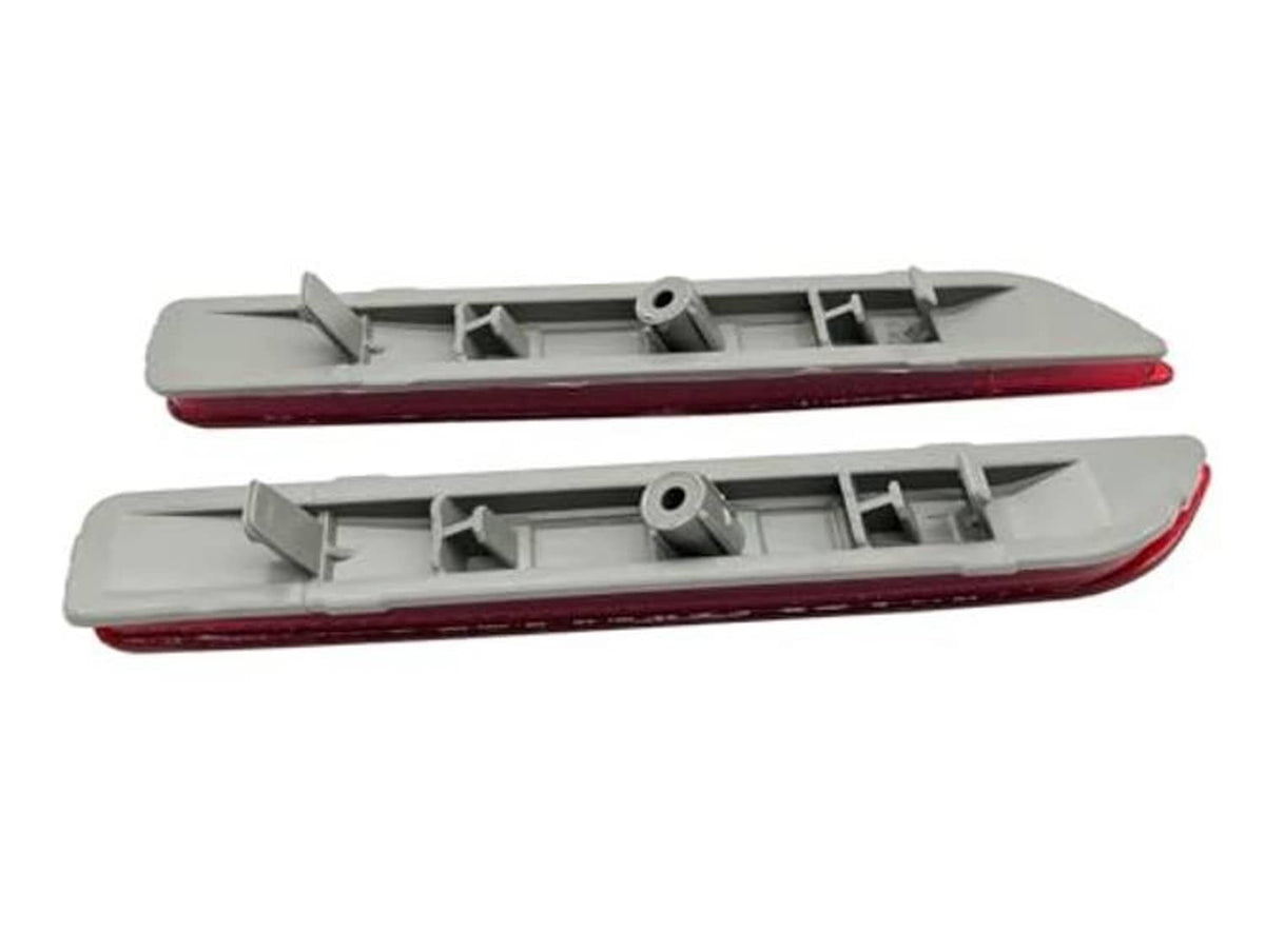 Two rear bumper reflector assemblies with gray base and red textured lenses