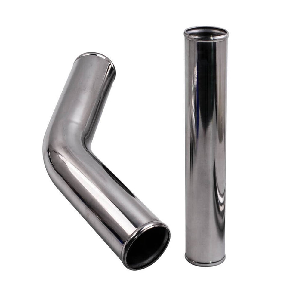 Polished aluminum U-pipe and straight tube sections with open ends