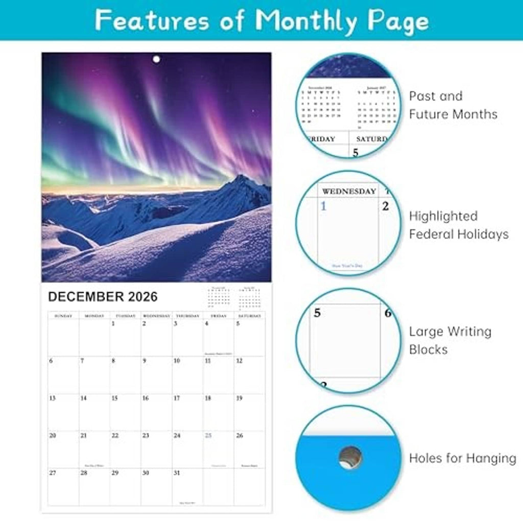 Wall calendar feature graphic with December 2026 page and highlighted dates