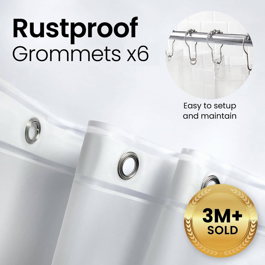 Clear shower curtain liner with rustproof metal grommets x6