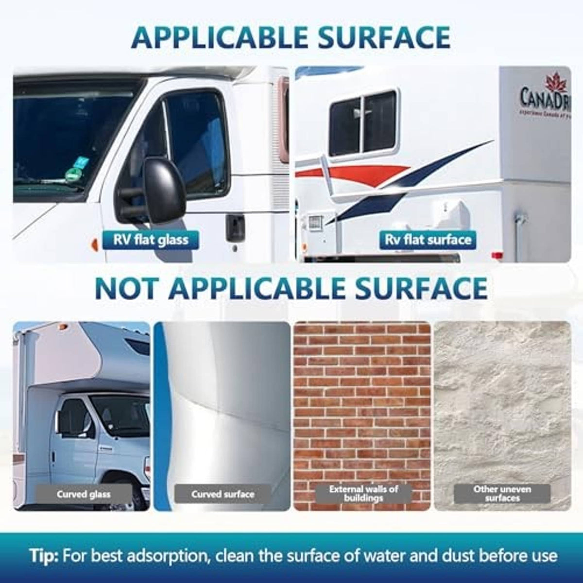 Graphic showing suction cup flag pole holder mounting on RV flat surfaces