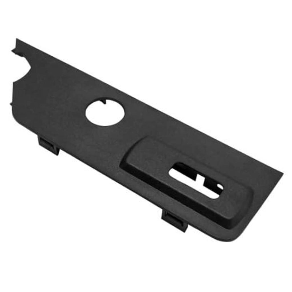 Dark gray seat switch trim bezel panel with circular hole and U-shaped slot