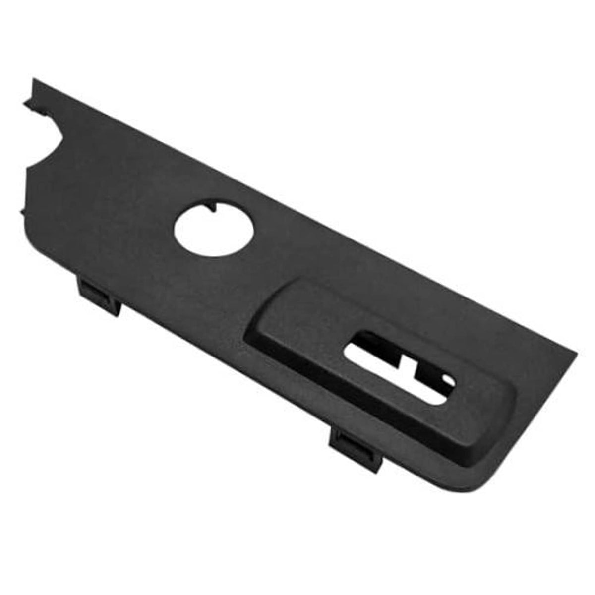 Dark gray seat switch trim bezel panel with circular hole and U-shaped slot