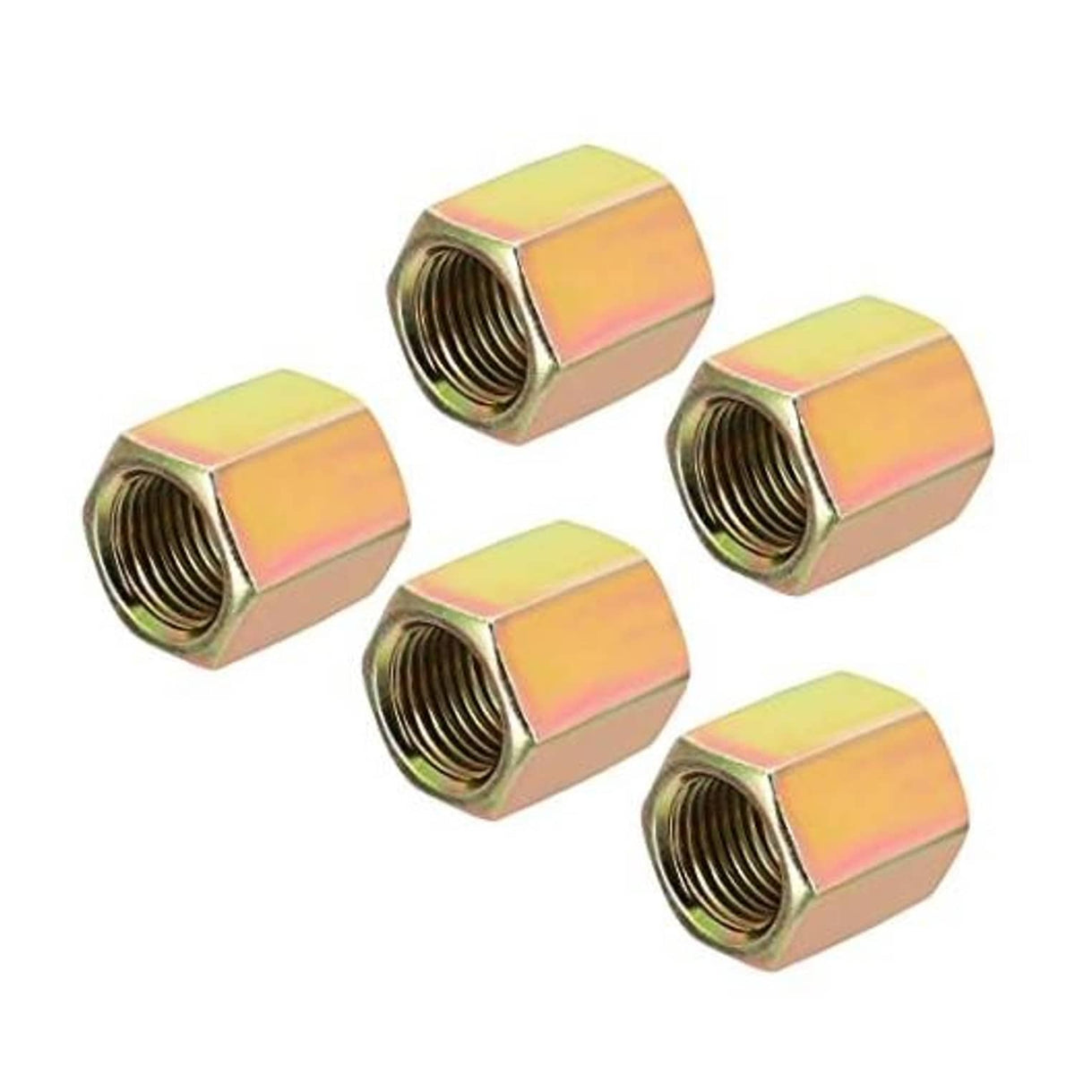 Zinc-plated hex coupling nuts with internal thread, M10x1 fine thread set of 5
