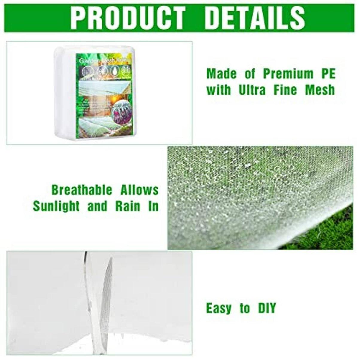White ultra-fine mesh netting fabric close-up for breathable bird barrier
