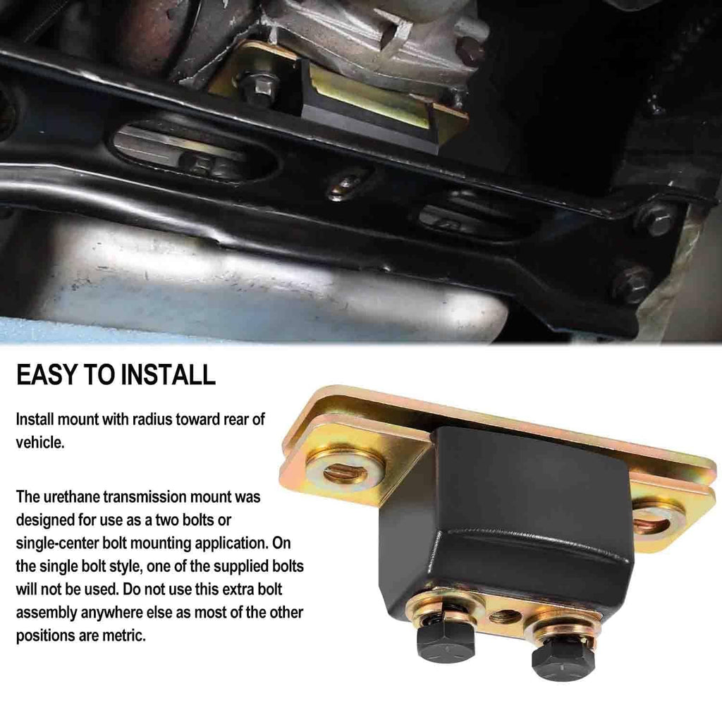 Black polyurethane transmission mount bracket with two threaded studs