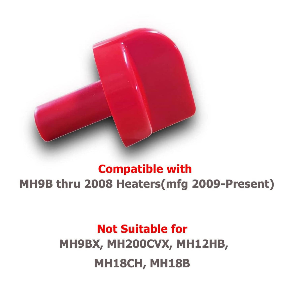 Red plastic control valve knob with offset domed cap and cylindrical stem