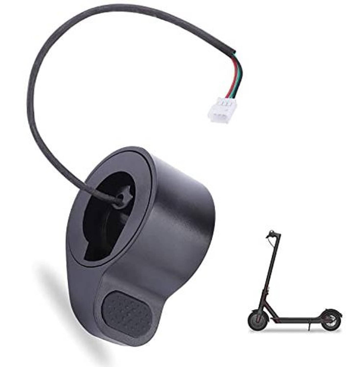 Electric scooter thumb throttle accelerator control, black housing with wiring connector