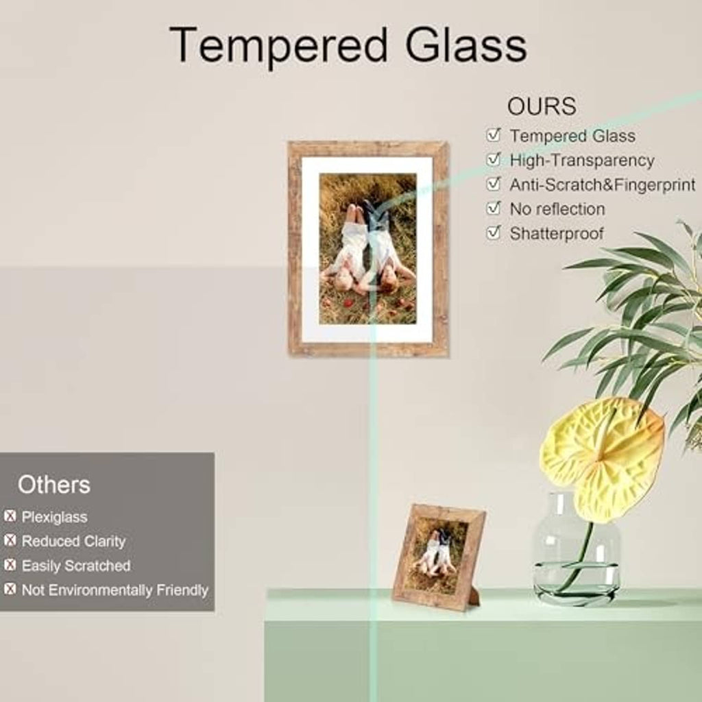 Rustic brown picture frame with tempered glass for anti-scratch, high transparency