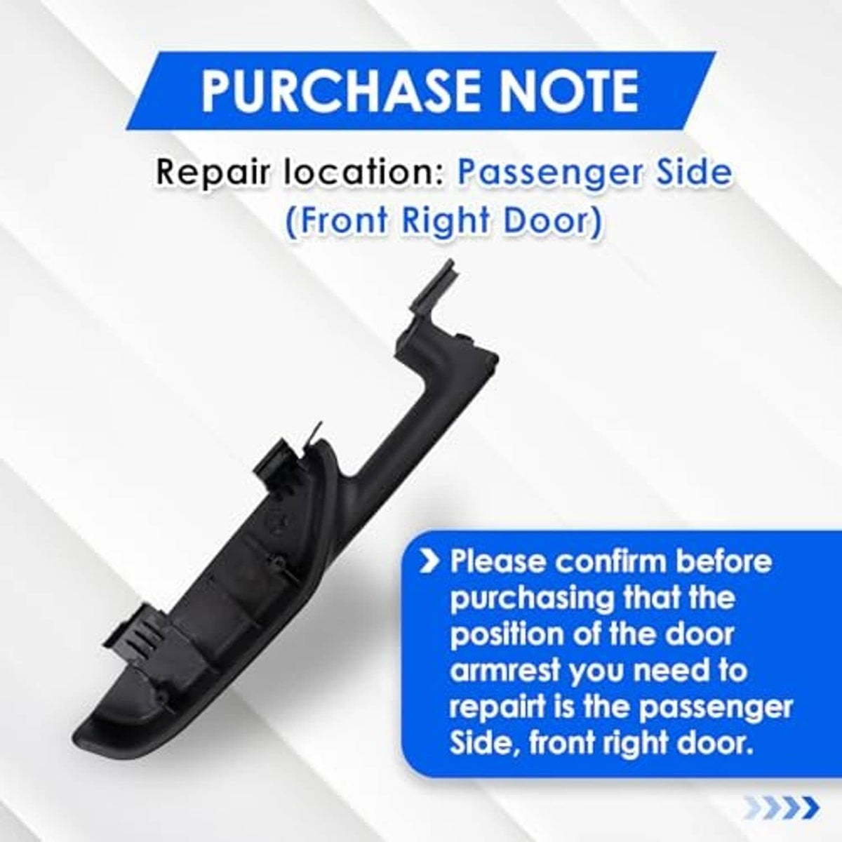 Front right passenger door armrest handle repair part, black with clips