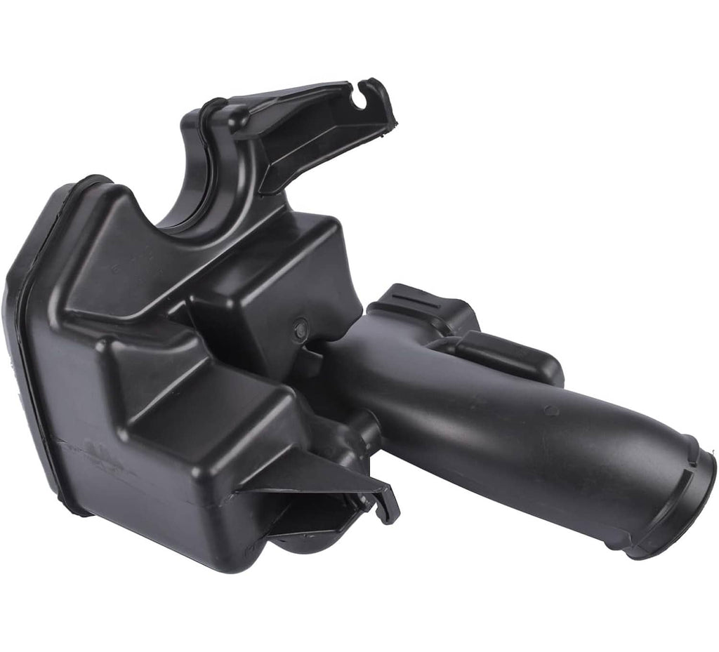 Black air intake lower resonator housing with intake tube and bracket details