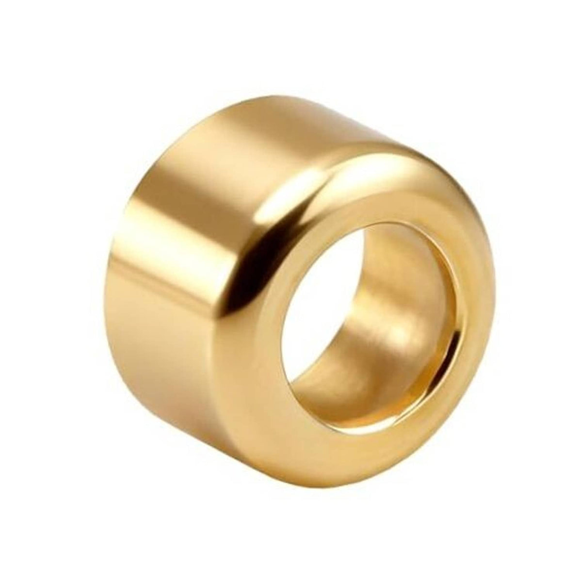 Brass shifter bushing cup isolator with circular inner bore, smooth gold finish