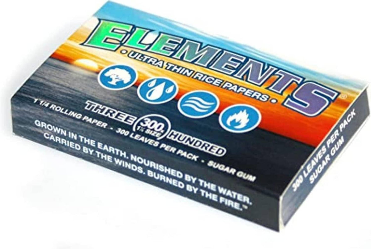 300-count ultra-thin rice rolling papers pack, 1¼ size, black/green/blue package