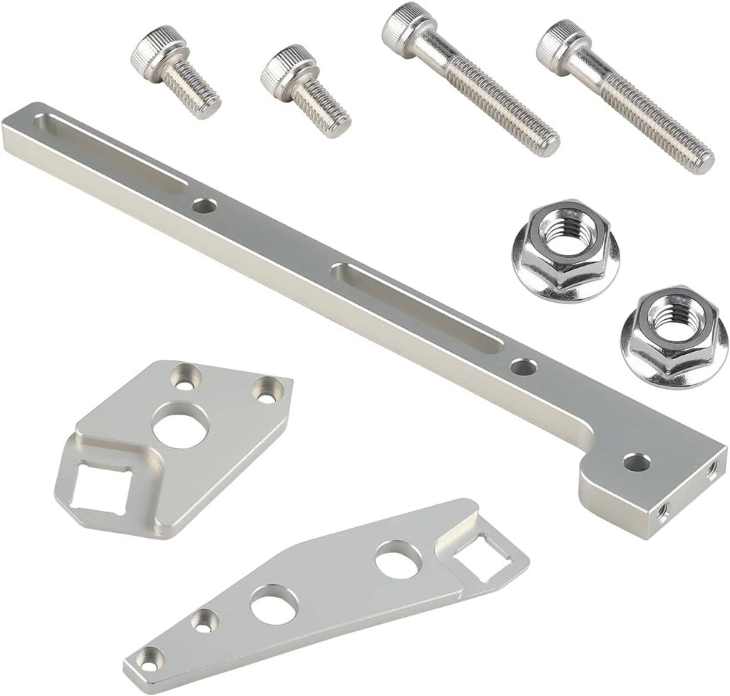 Aluminum intake manifold throttle bracket bar with bolts and nuts, silver gray