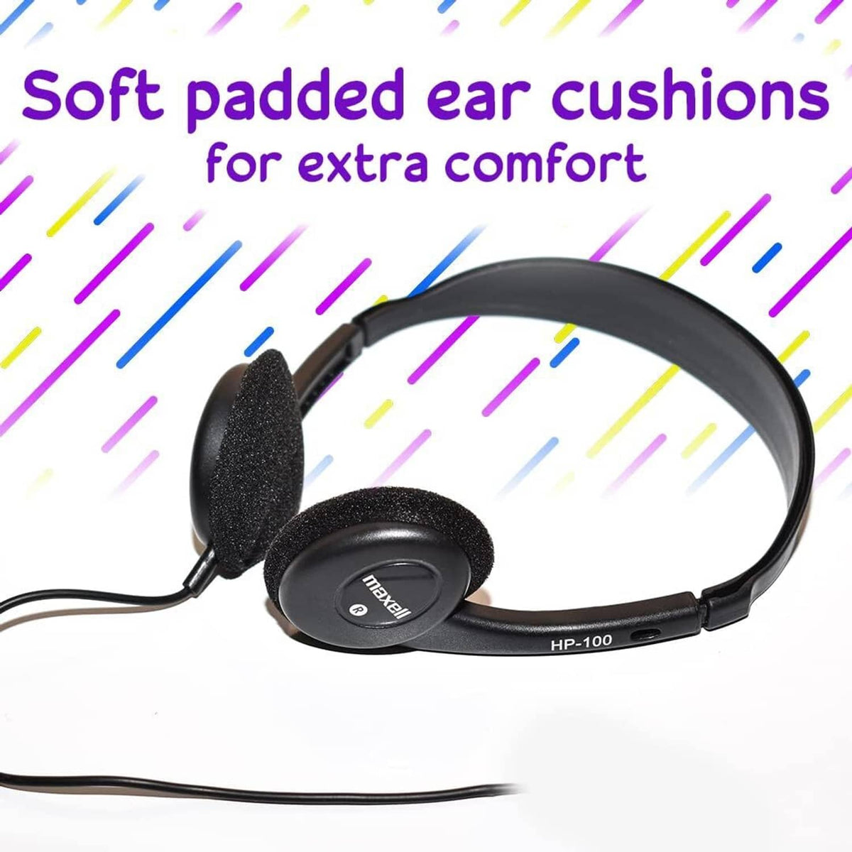 Over-ear wired headphones with soft padded ear cushions and cushioned headband