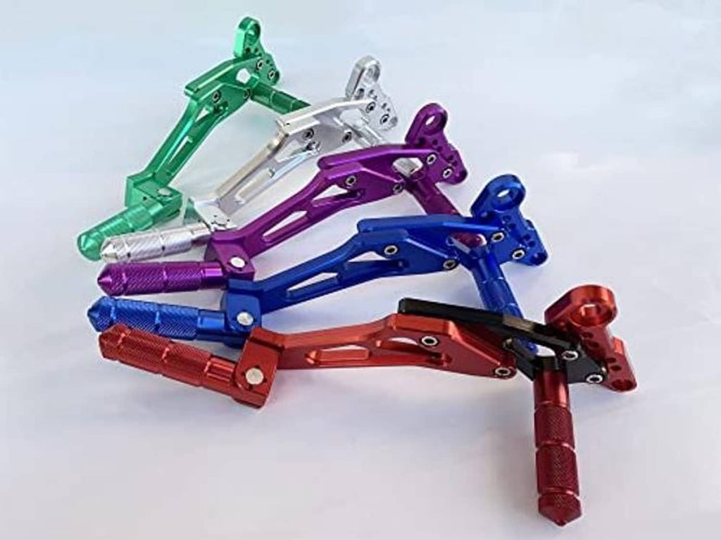 CNC foldable foot pegs set, multiple colors with textured grips and mounting hardware