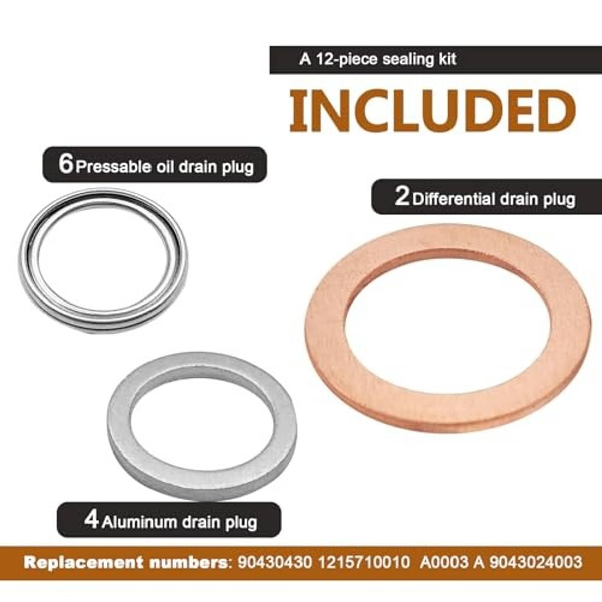 12-piece crush washer gasket kit with grey and copper sealing rings