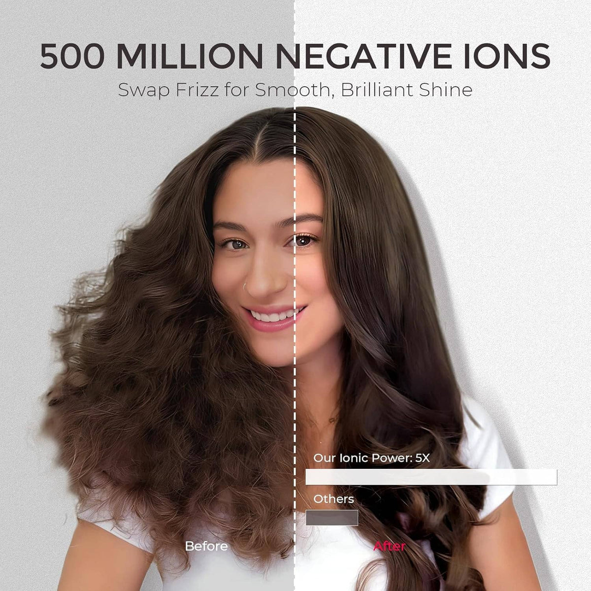 Styled hair with smooth shine after blow dryer brush, shown on a person