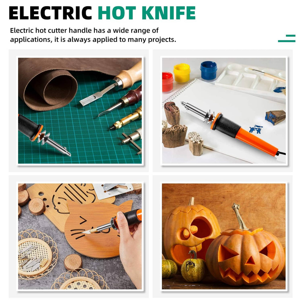Electric hot knife cutter tool with orange handle and metal blade attachments for crafting