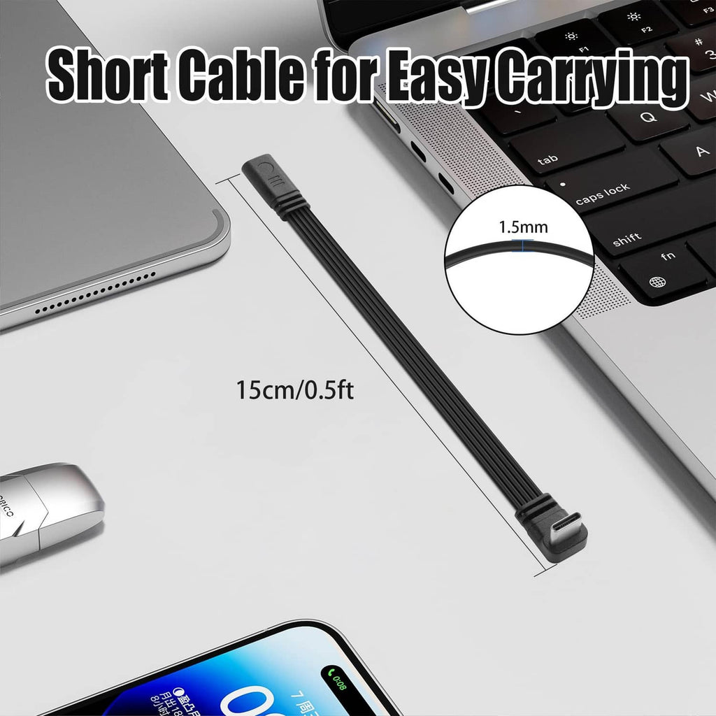 Black flat 15cm USB-C extension cable with Type-C connector ends