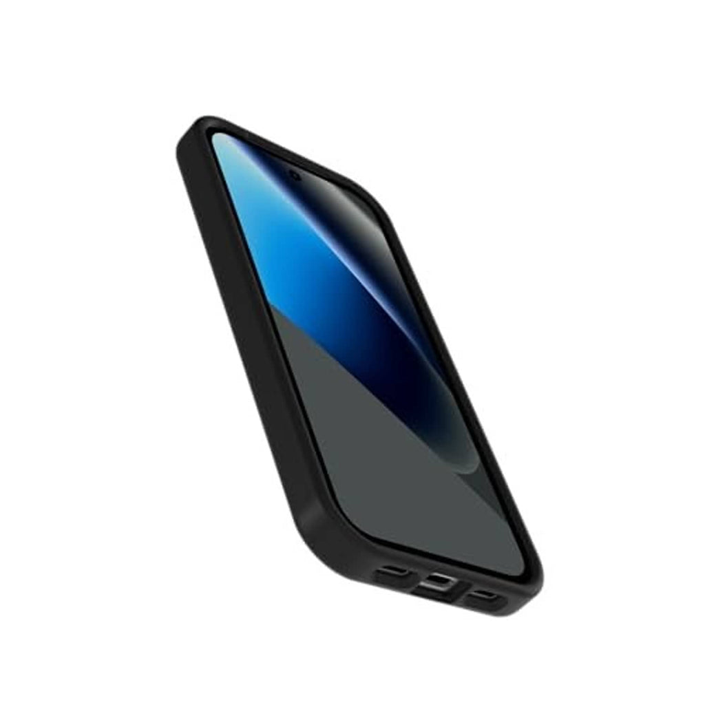Black slim phone case angled view with side openings near the frame