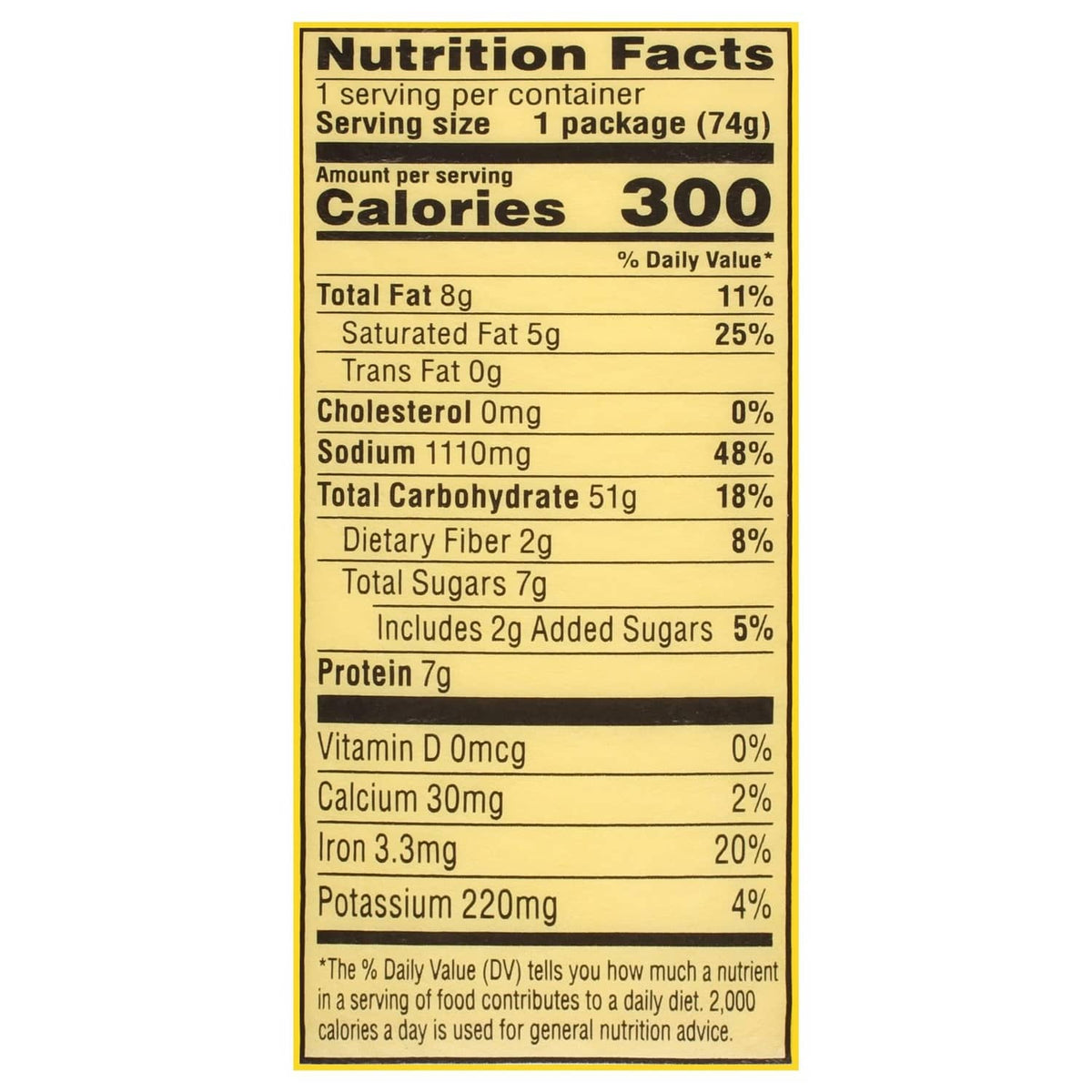 Nutrition Facts panel for Cup Noodles Stir Fry Rice, Thai Yellow Curry Flavor