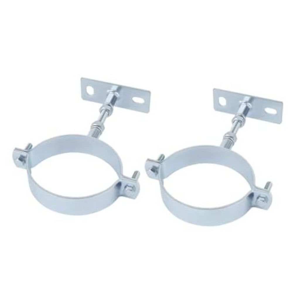 Galvanized adjustable pipe brackets, split-ring design, with mounting plates (2-pack)