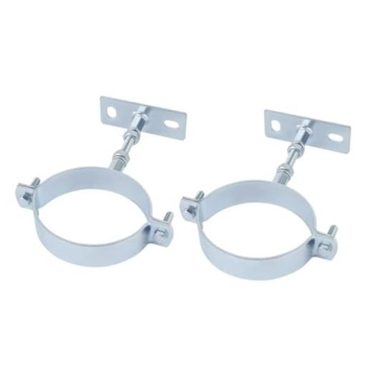 Galvanized adjustable pipe brackets, split-ring design, with mounting plates (2-pack)