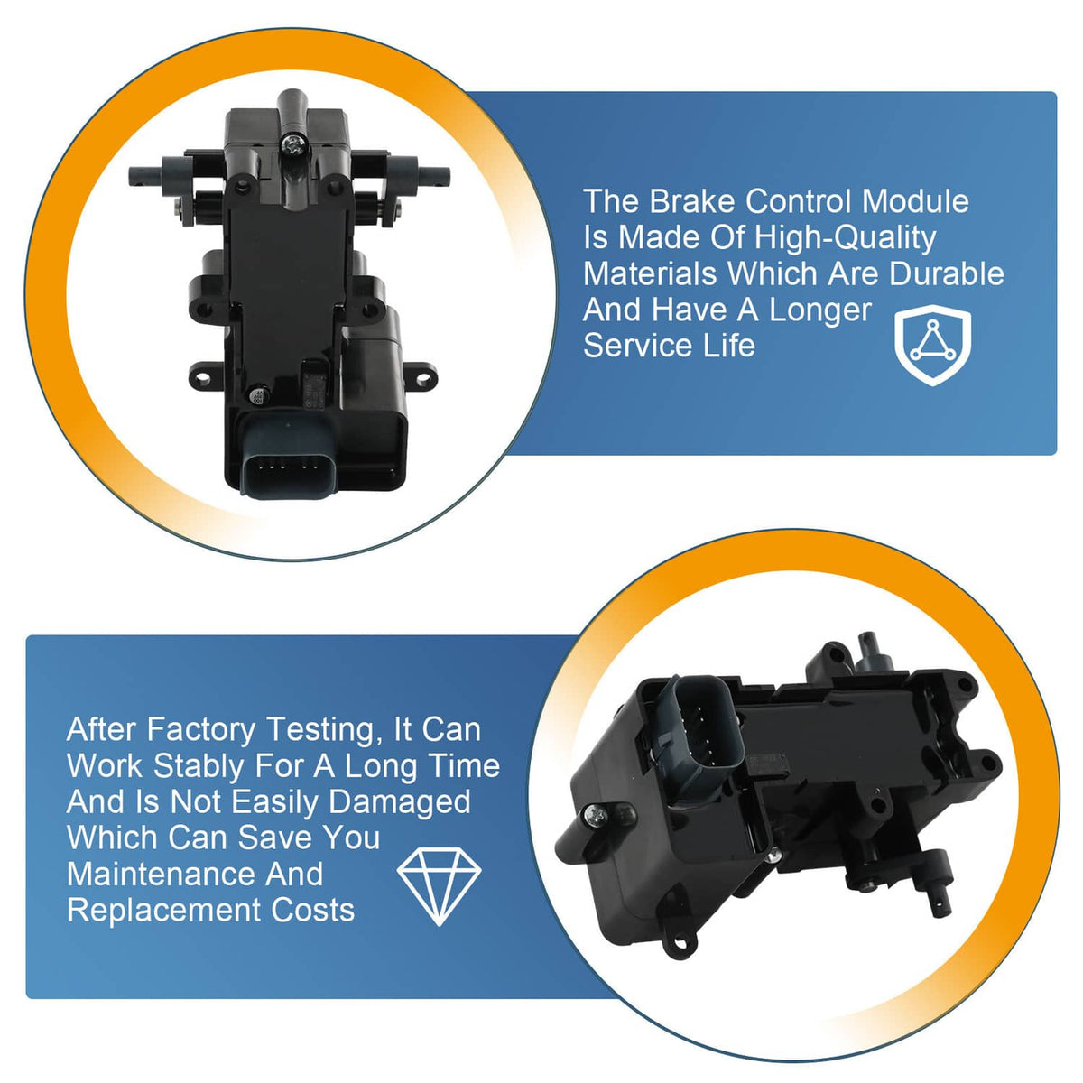 Brake control module with top fasteners and front electrical plug, black