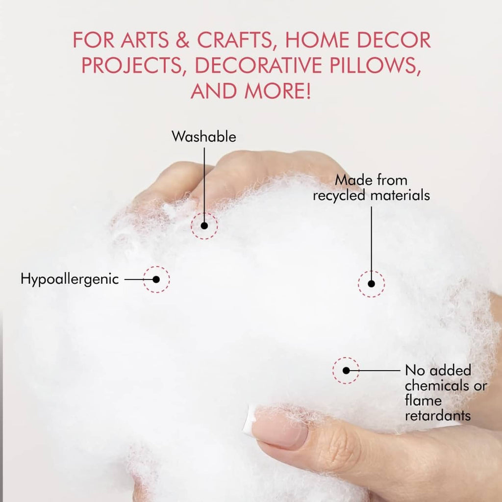Polyester fiber fill stuffing, white hypoallergenic, washable, no added flame retardants