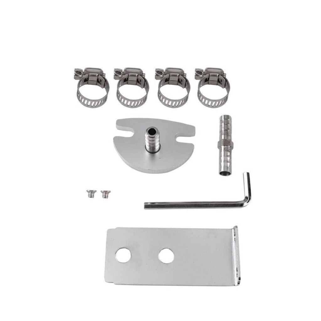 Fuel pressure regulator kit with clamps, mounting plate, fittings, and hex key