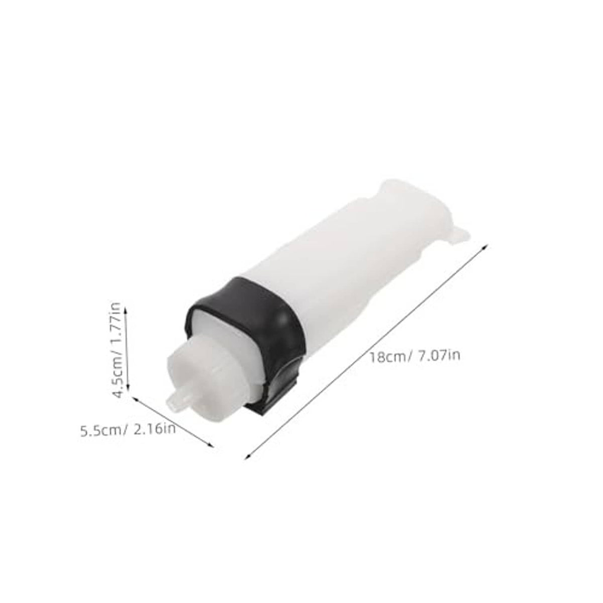 Coolant overflow bottle kit, translucent white and black housing with size dimensions