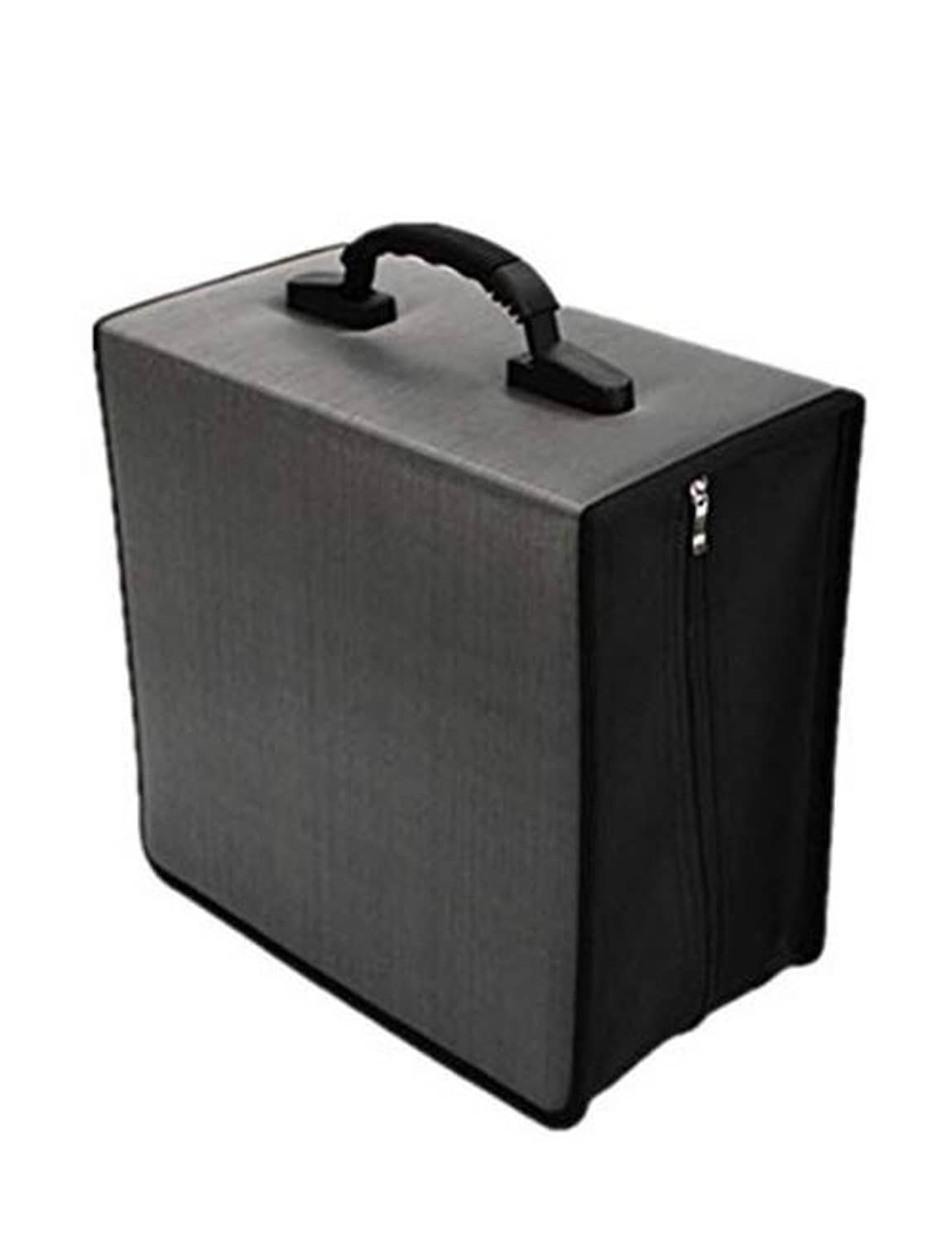 Gray CD/DVD case holder with carry handle and zip front pocket