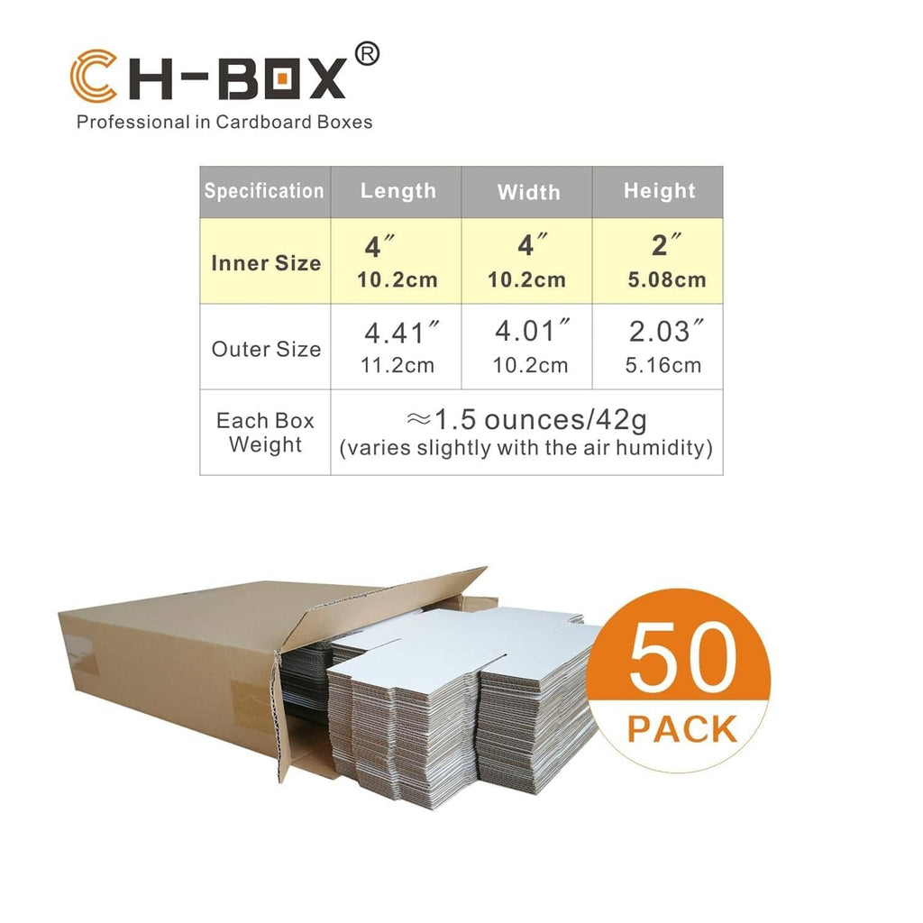 50-pack small shipping boxes, stacked white-and-brown cardboard mailers ready to ship