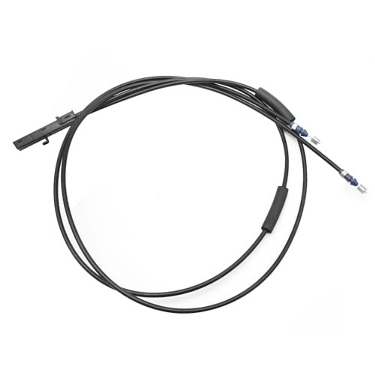 Front hood latch release wire cable with black harness and connector at both ends
