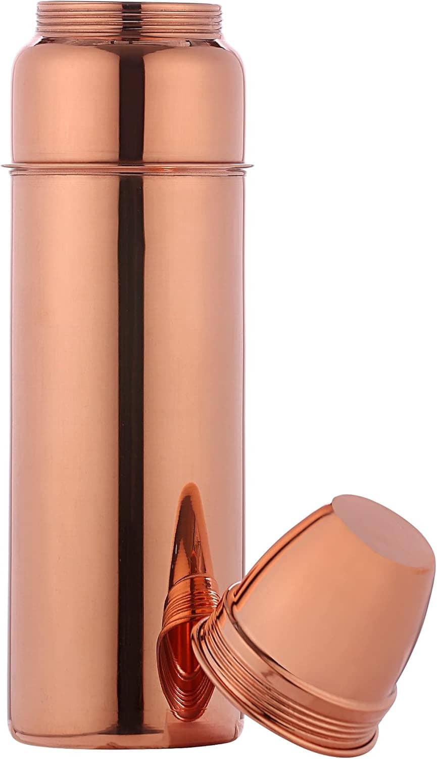 Copper water bottle with lid and detachable cup, wide-mouth top