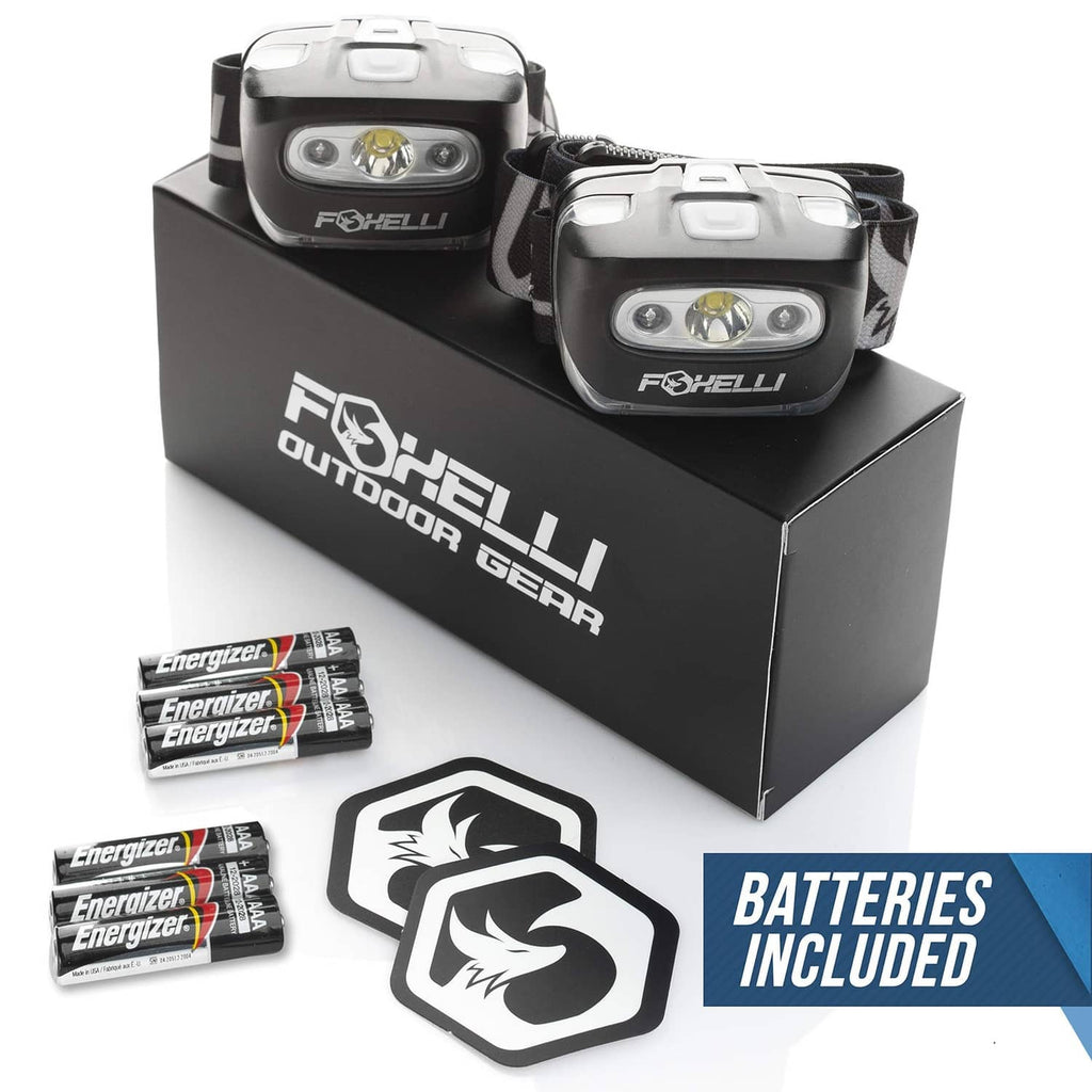 2-pack black LED headlamps in retail box with included batteries