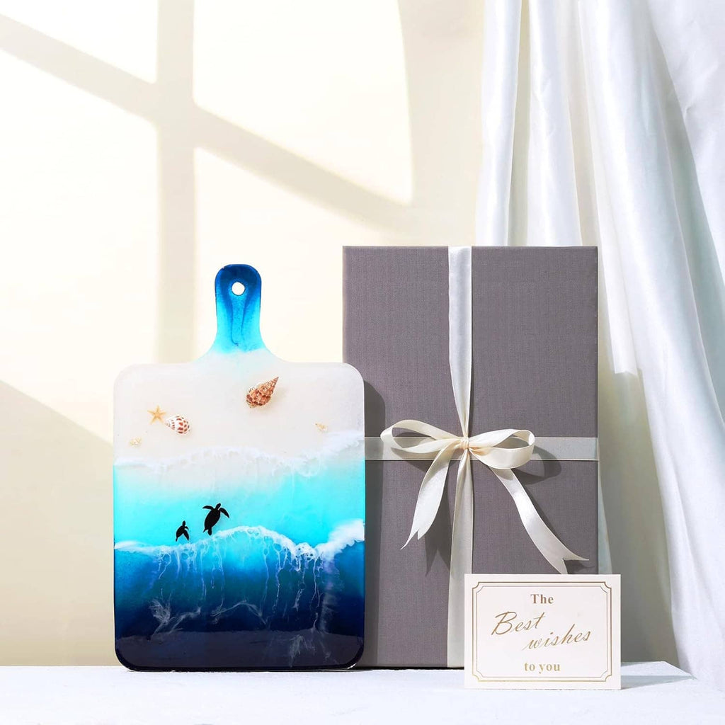 Rectangle resin tray mold with blue ocean effect and small shell decorations