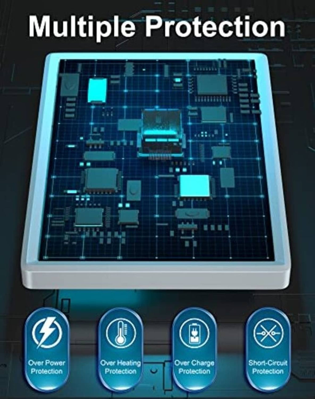 Solar panel charger with protection circuit graphic on the panel surface