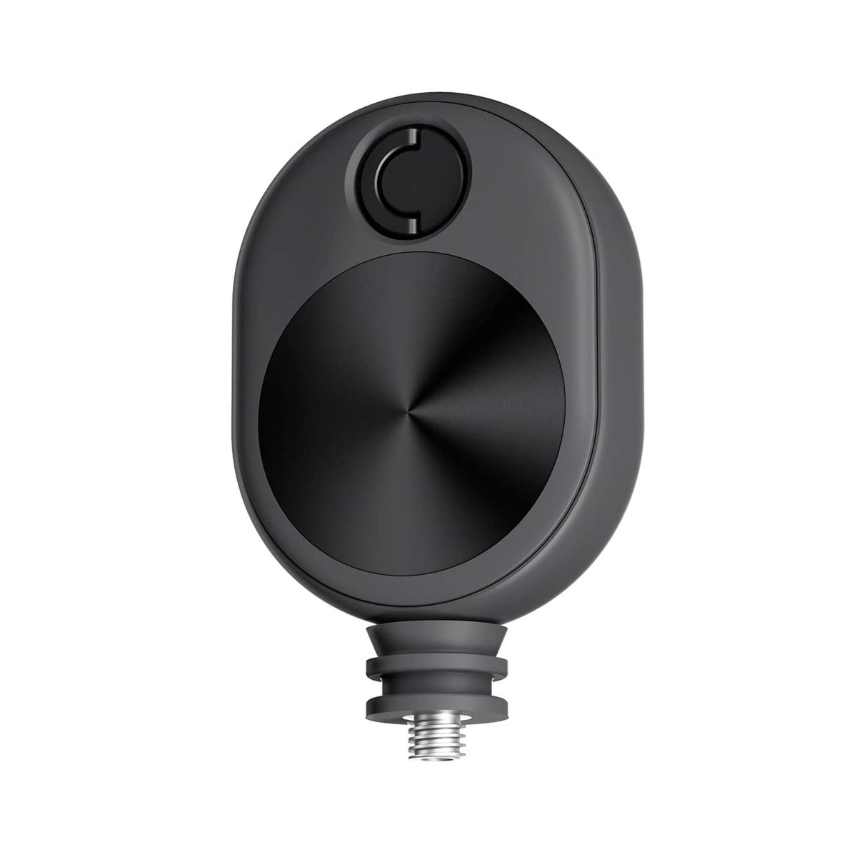 Insta360 Bullet Time cable adapter, front view with circular top control and mount thread