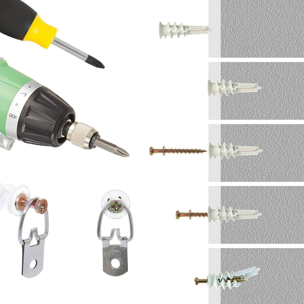Self-drilling drywall anchors with white plastic sleeves and gold screws