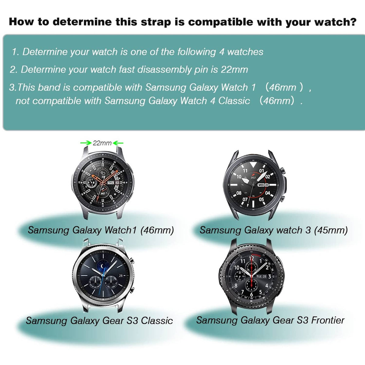 Black silicone watch band set shown with multiple round smartwatch faces