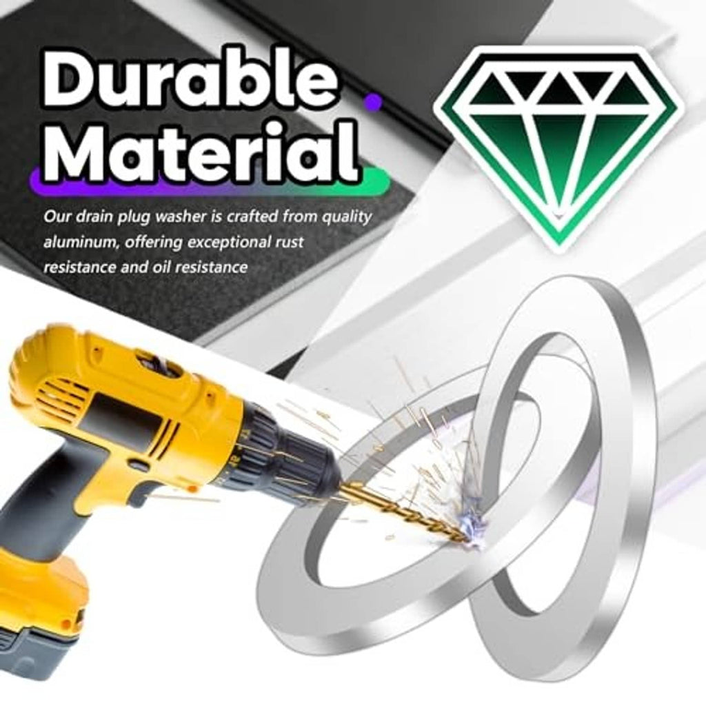 Oil drain plug washer gaskets, durable aluminum crush washers