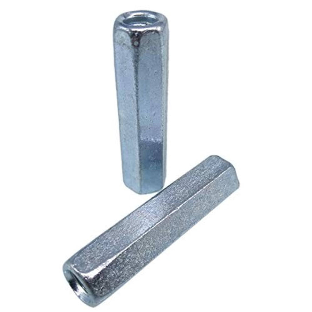 Zinc-plated hex nut connector coupler pair with internal threads